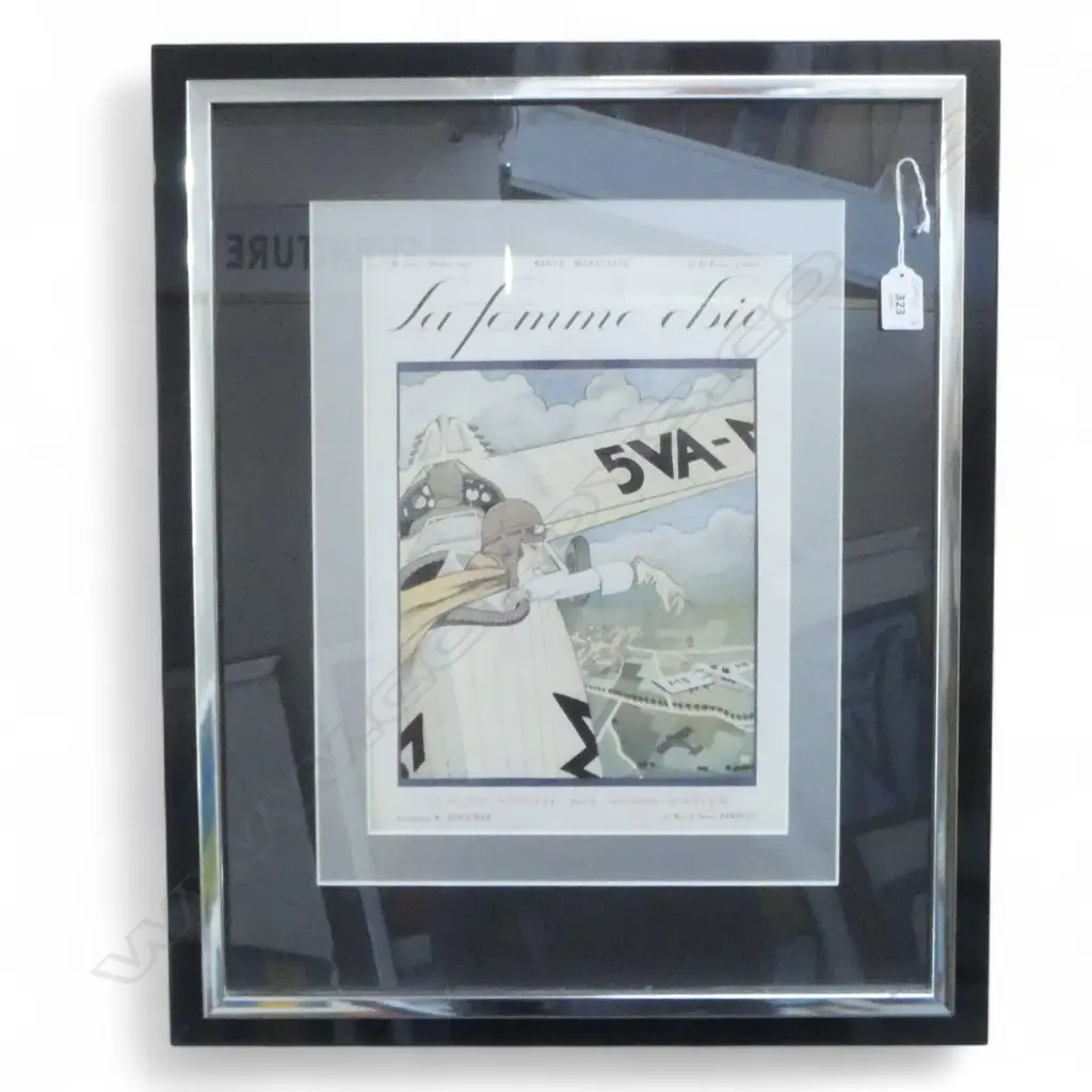 1928 ART DECO PERIOD FRENCH 'REVUE MENSUELLE' magazine cover ILLUSTRATION 'La femme chic' in quality frame. 600 x 500mm Image 1++