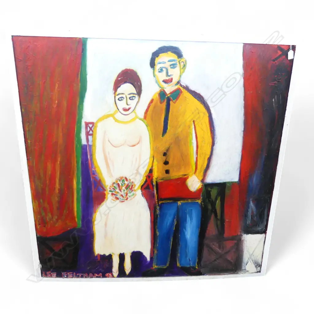 LEE FELTHAM,THE COUPLE, ACRYLIC ON BOARD, FRAMED,1150 X 1150 MM, provenance below Image 1++