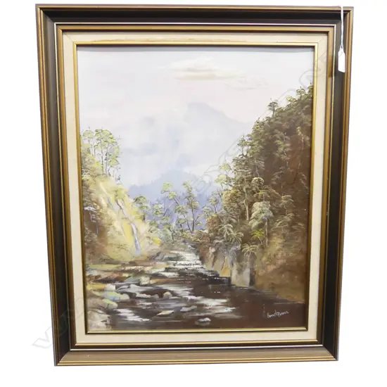 OIL ON BOARD KARAHATURA STREAM SIGNED H I PETERS H500 W400MM