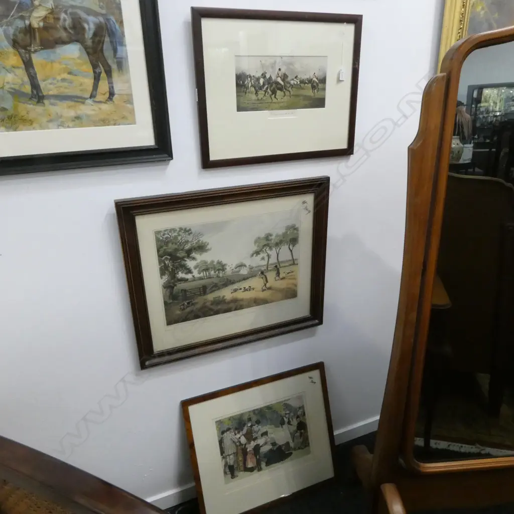 3 PRINTS; GEORGE WRIGHT POLO 135x270mm, PARTRIDGE SHOOTING,E. F. BREWTNALL TEA AT WIMBLEDON Image 1++