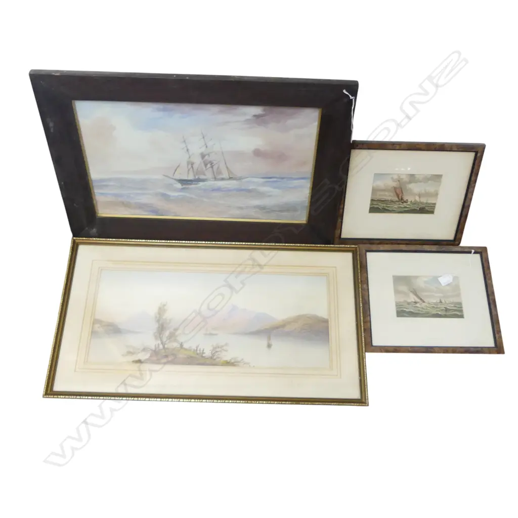 4 ARTWORKS H. RIX SAILBOAT WC 1922 330x535mm, LAKE WC 245x580mm, PR CHORMOLITHOGRAPHS (SOME FOXING) 115x170mm Image 1++