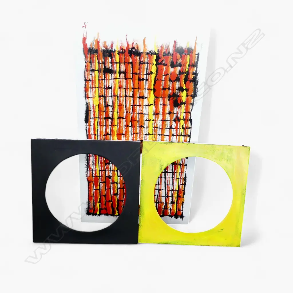 DIPTYCH 'ROUTES, WAIAU' by GILL GATFORD 500x500mm + UNTITLED WORK SIGNED L.L. PERRY 2002 1000x580mm Image 1++