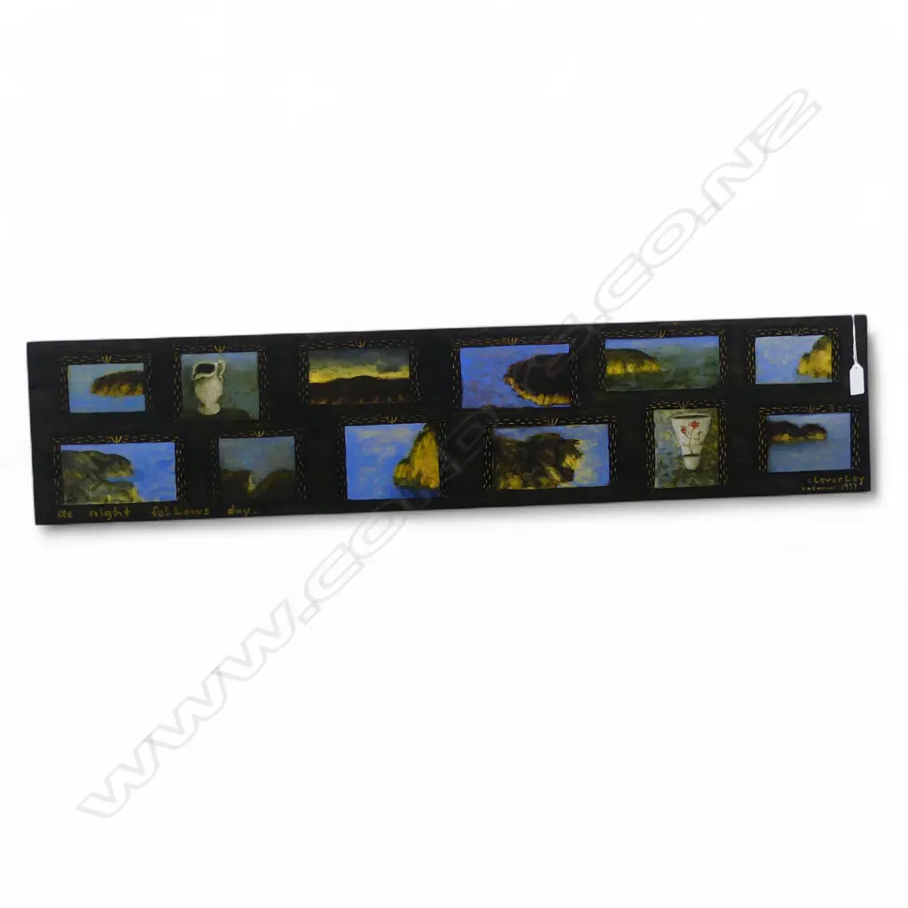 PETER CLEVERLEY (b. NZ 1954) 'AS NIGHT FOLLOWS DAY / KAKANUI' ACRYLIC ON BOARD 1997 210x980mm Image 1++