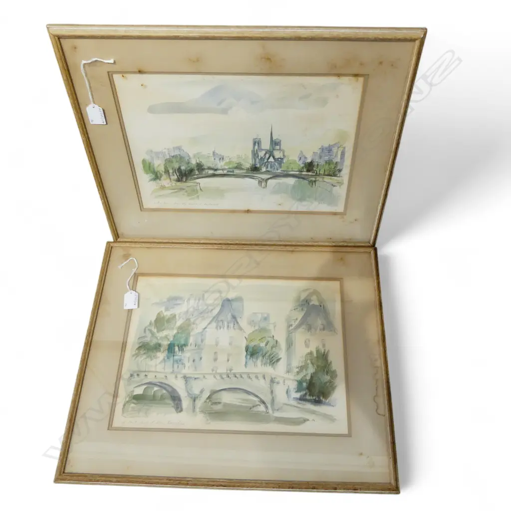 PR VINTAGE W/CS PARIS SCENES INITALED DKM H270 L370MM SOME FOXING Image 1++