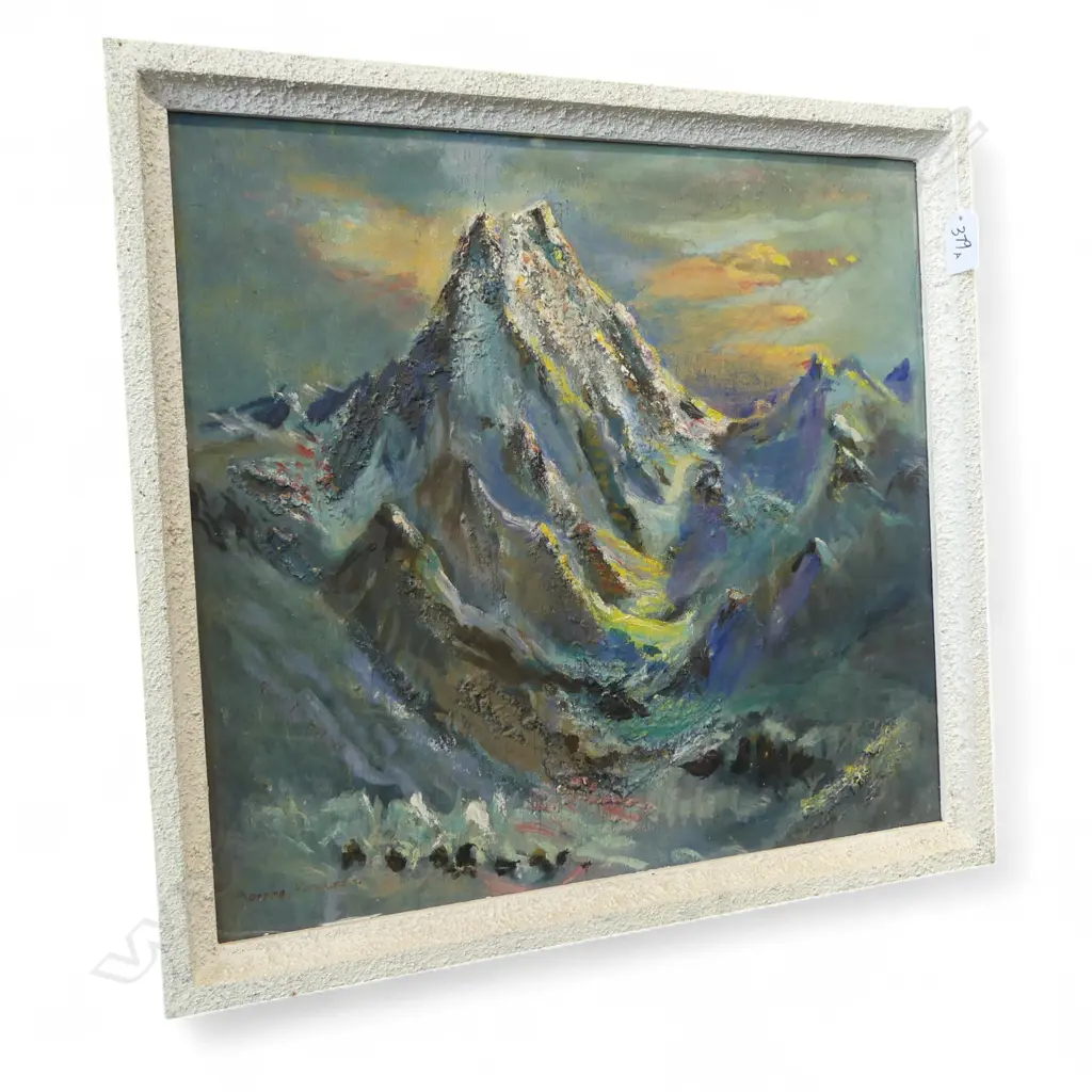 RANDOLPH BEZZANT HOLMES (UK 1888-1973) KARAKORAM MOUNTAINS, ACRYLIC ON BOARD 1947 390x415mm Image 1++