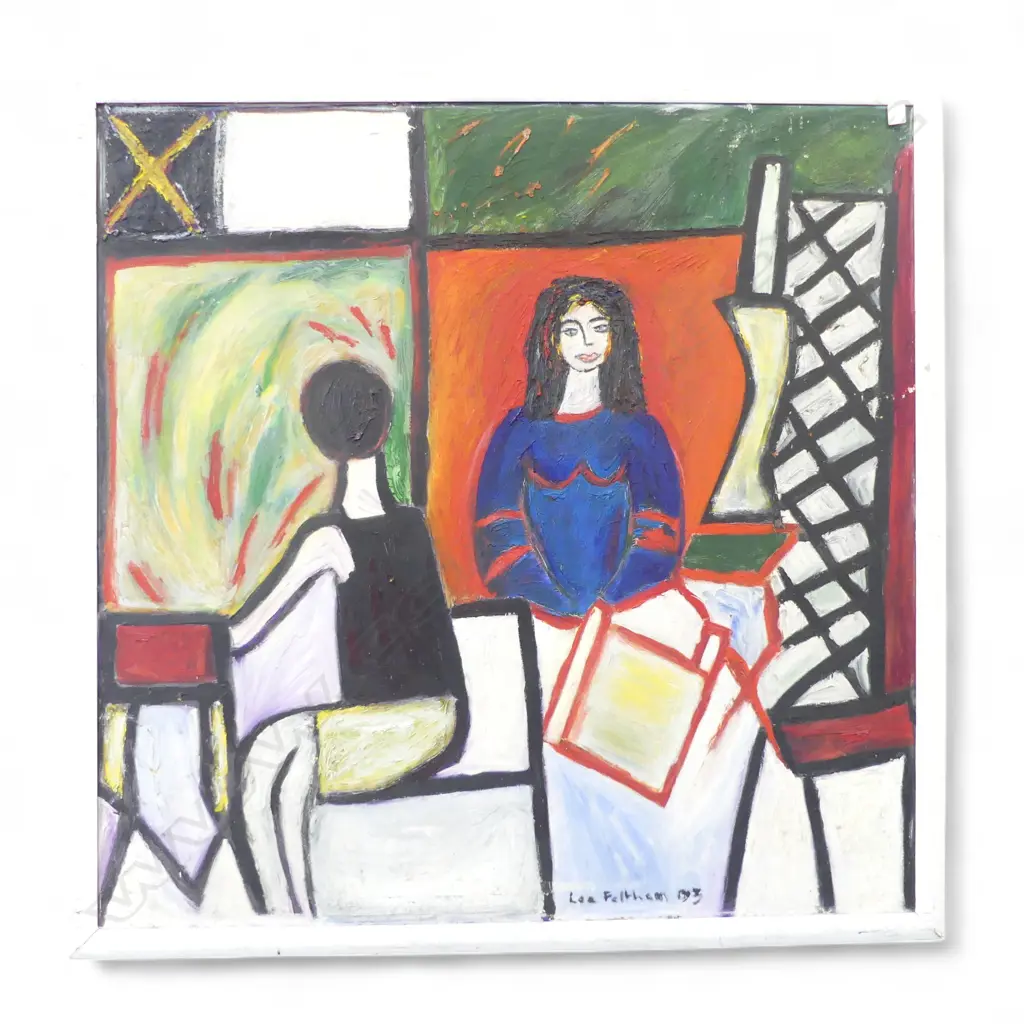 LEE FELTHAM,THE PIANO, ACRYLIC ON BOARD, FRAMED (DAMAGED),1180 X 1170 MM, provenance below Image 1++