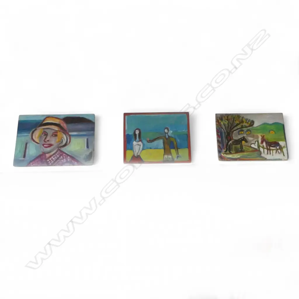 LEE FELTHAM, PORTRAIT & POPSICLE & HORSES, ACRYLIC ON BOARD x 3, LGST 420 X 600MM, provenance below Image 1++