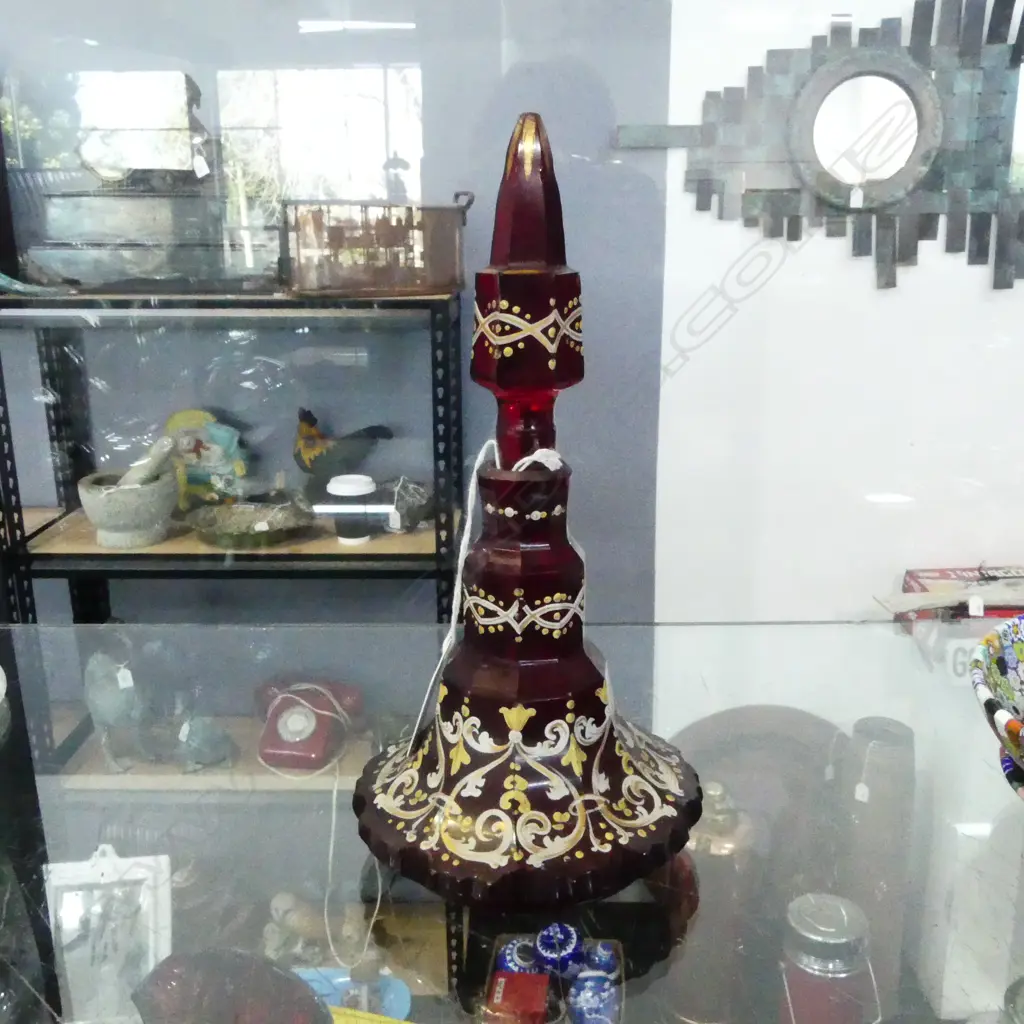 ANTIQUE RUBY GLASS SCENT BOTTLE H.210mm Image 1++