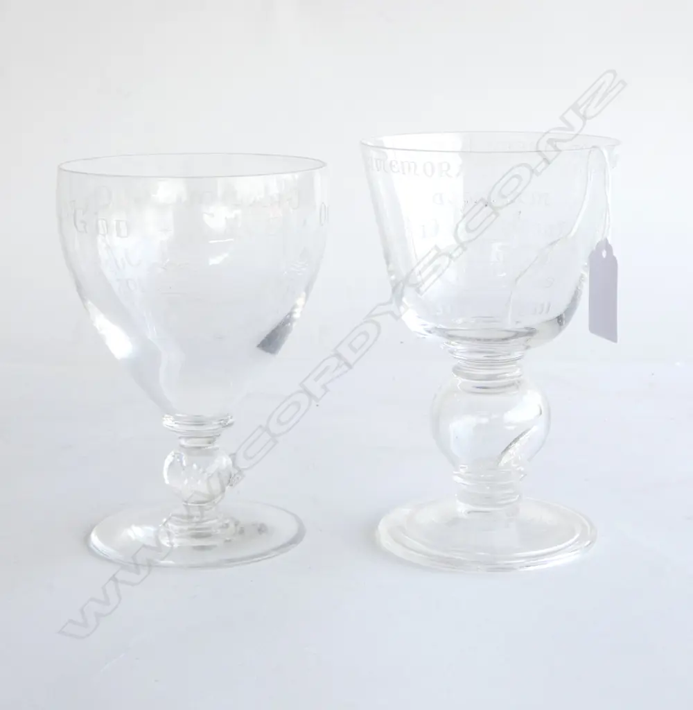 2 ROYALTY QEII 1953 CORONATION ETCHED CRYSTAL GOBLETS ROYAL BRIERLEY, H.150MM Image 1++