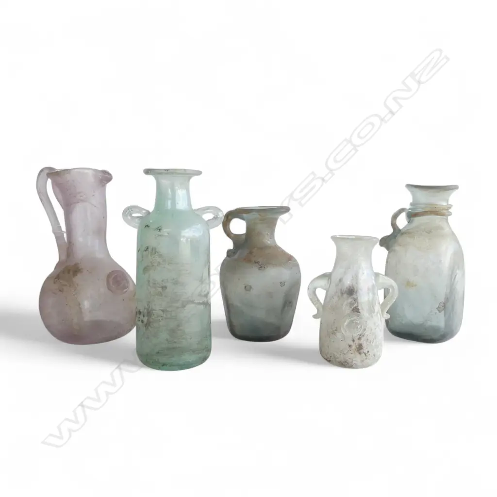 5 ROMAN STYLE GLASS BOTTLES/JUGS H.190mm Image 1++