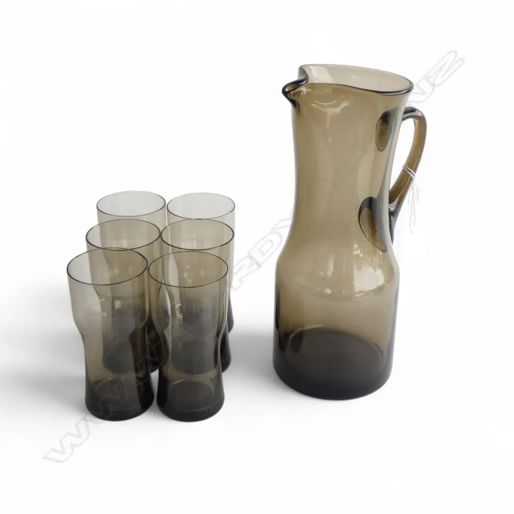RETRO WHITEFRIARS GLASS WATERJUG H280MM & 6 MATCHING GLASSES H140MM Image 1++