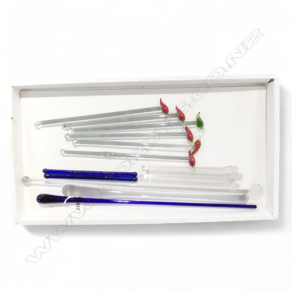 COLLECTION OF 15 HAND BLOWN GLASS SWIVAL STICKS L340 LONGEST 160MM SHORTEST Image 1++
