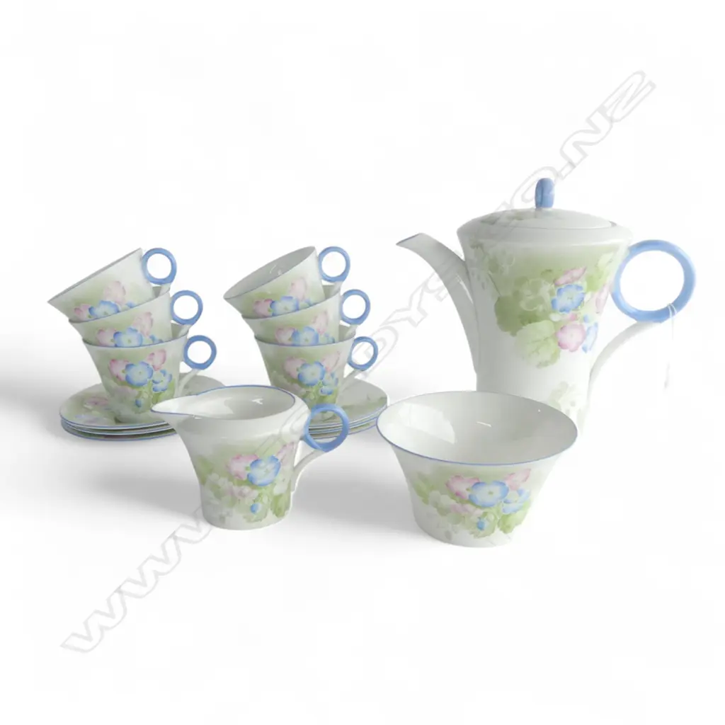 SHELLEY ART DECO COFFEE SET - REGENT SHAPE - BLUE PHLOX PATTERN Image 1++