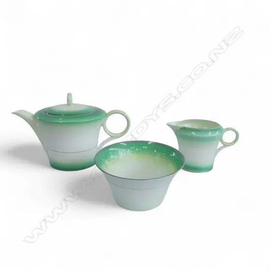 3PC SHELLEY CHINA TEASET TEAPOT C/SUGAR GREEN COLOURWAY