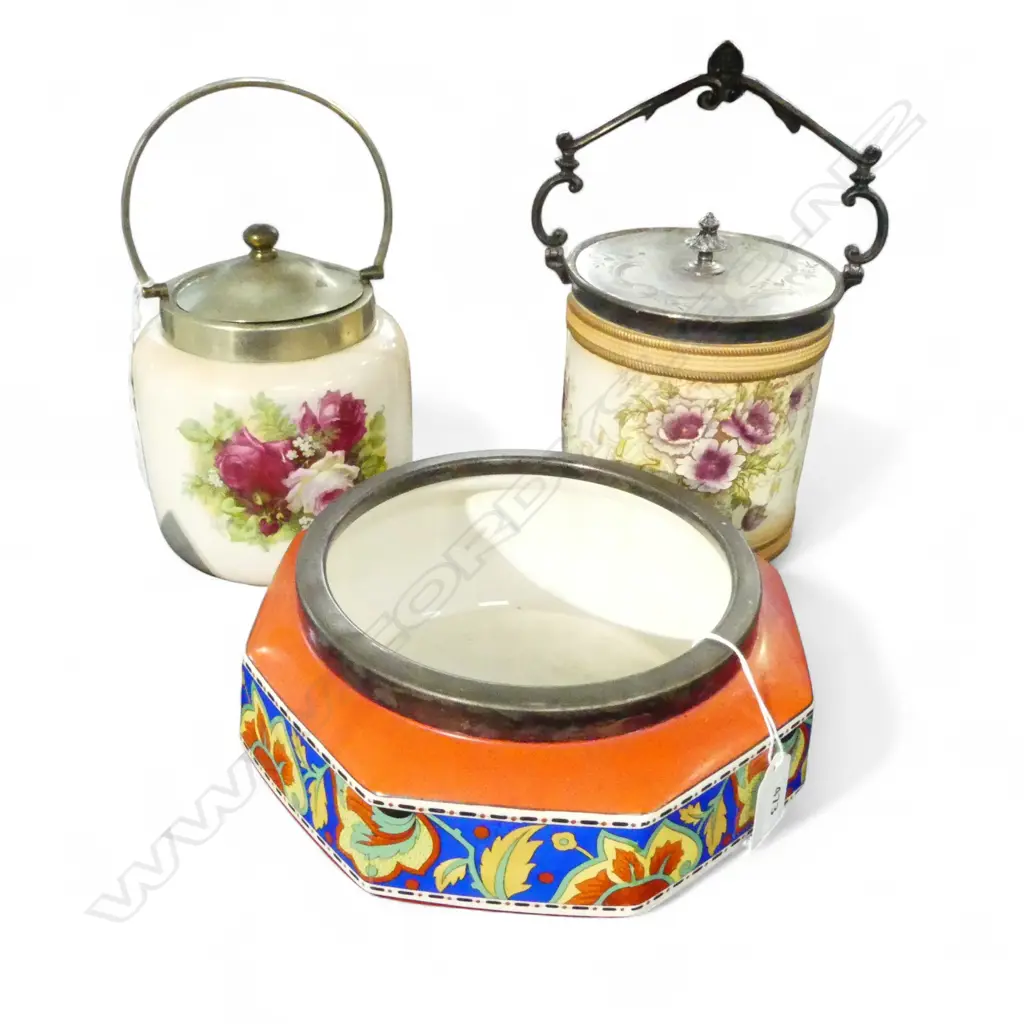 2 BISCUIT BARRELS H.150mm + STRATFORD EPNS RIM BOWL Image 1++