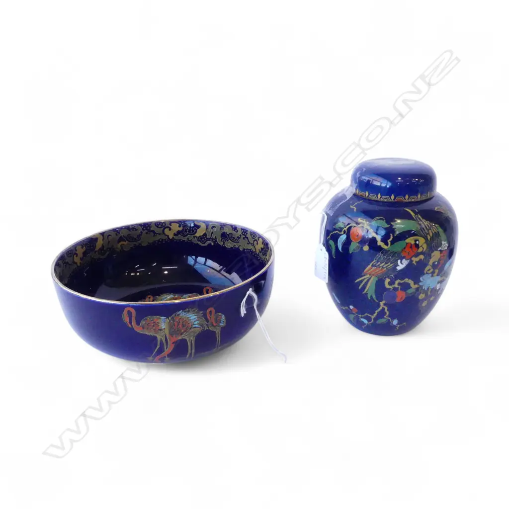 BURSLEYWARE LIDDED GINGER JAR H160 & FLAMINGO FRUIT BOWL DIA210MM Image 1++