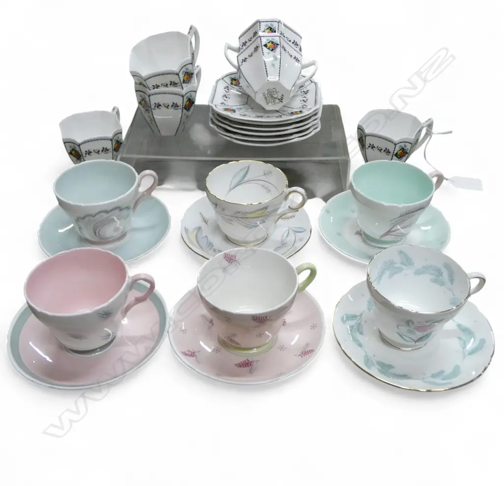 SET OF 6 DECO SHELLEY COFFEE C/S & 6 MISS MATCHED SHELLEY COFFEE C/SS Image 1++