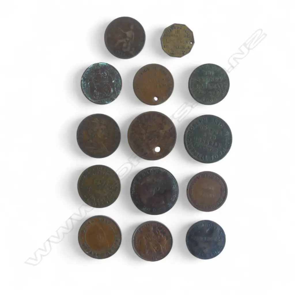 14 19thC / OLD SHOP TOKENS, MOSTLY TASMANIA Image 1++