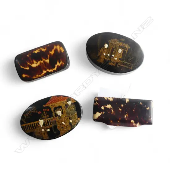 4 ANTIQUE SNUFF BOXES; 2 TORTOISESHELL, 2 ORIENTAL W.75mm