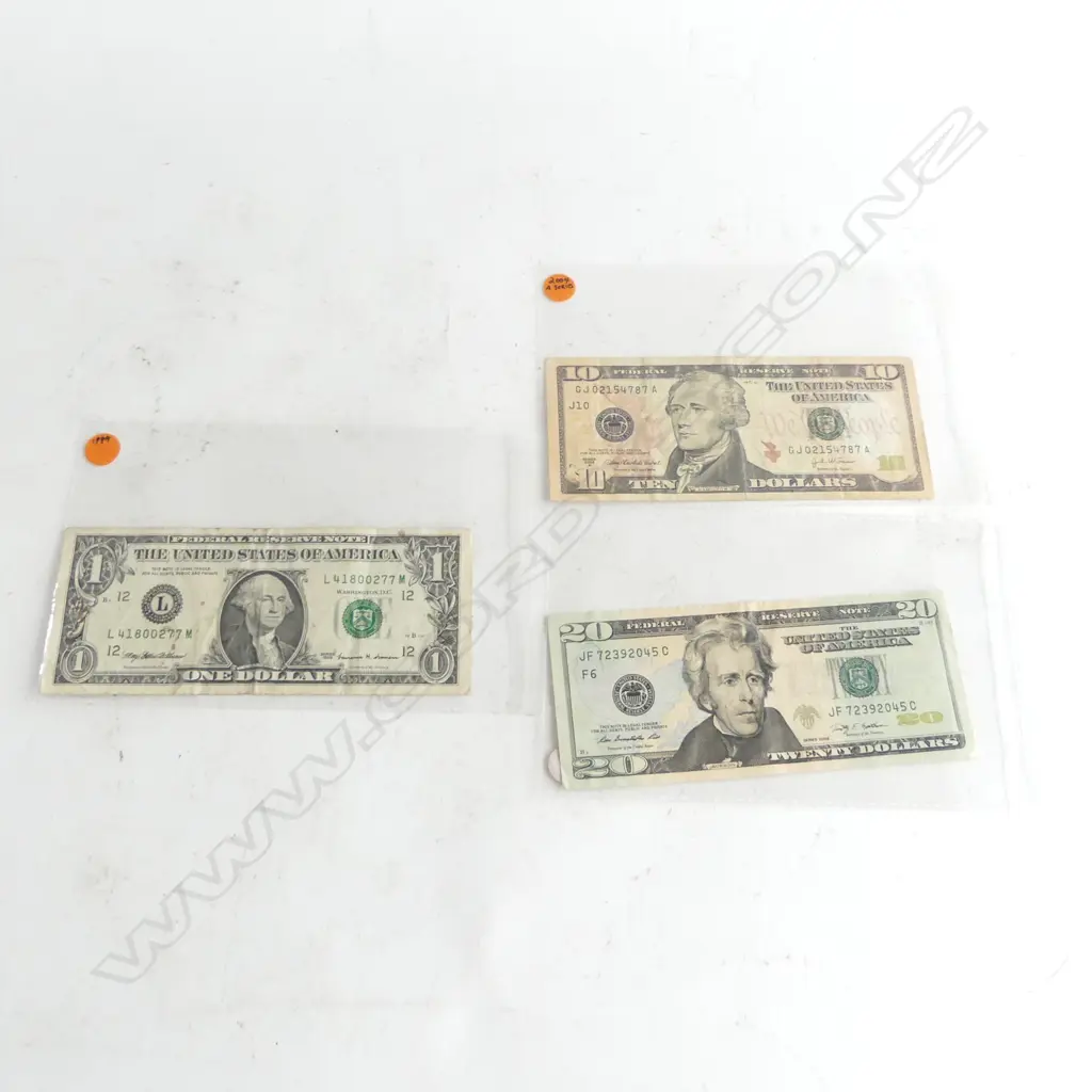 3 U.S.A. BANK NOTES; $20, $10, $1 Image 1++