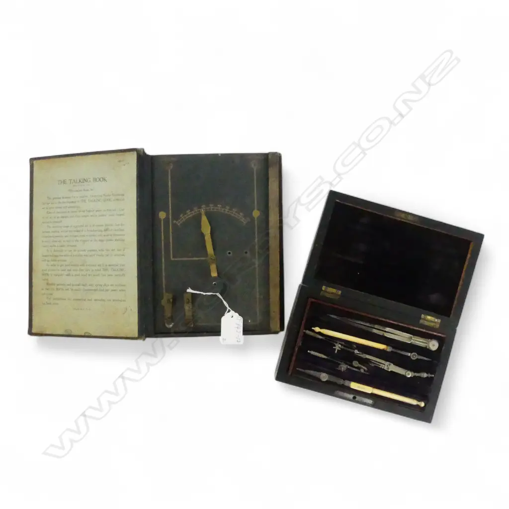 c.1900 DRAWING SET WITH INSTRUMENTS &  OLD 'TALKING BOOK' RADIO TYPE Image 1++