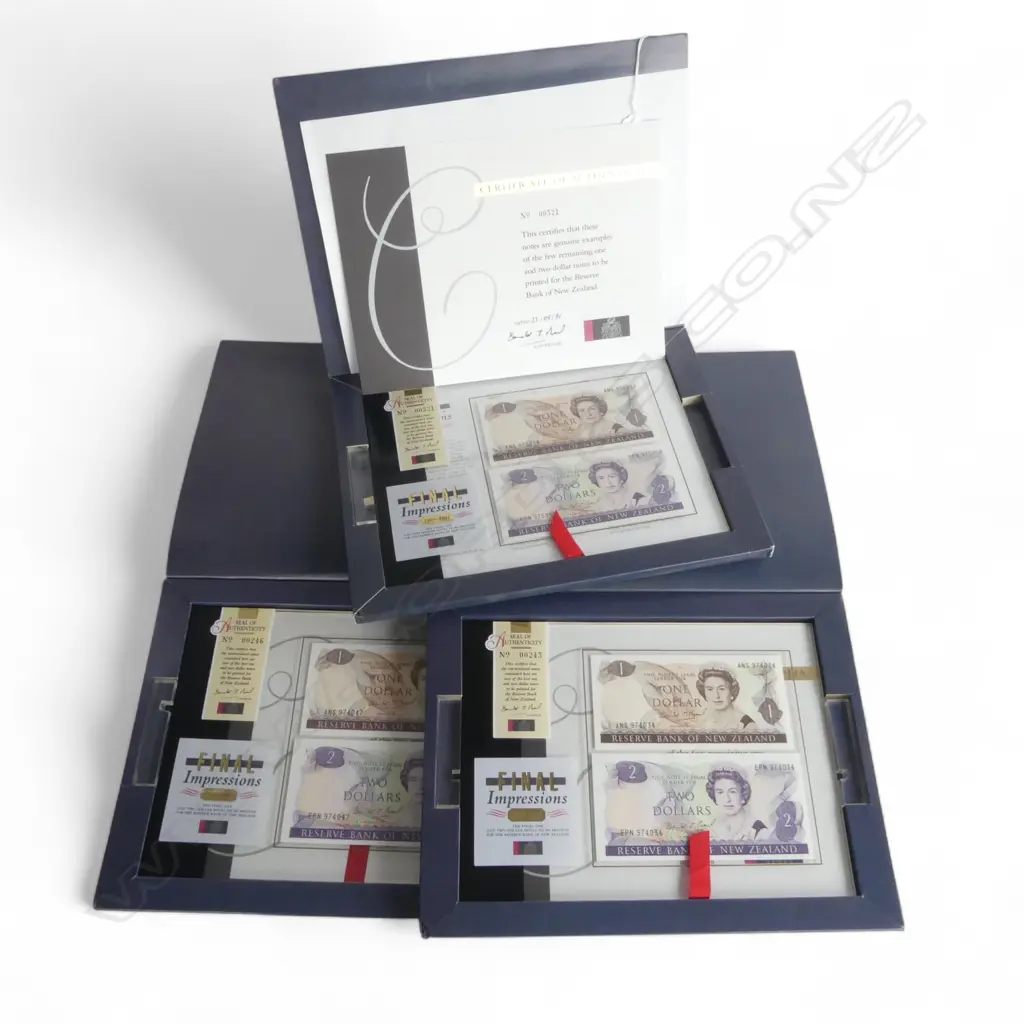 3 FINAL IMPRESSIONS 1967-1991 OF $1 & $2 NOTES Nos. 321, 246 & 243; 321 w. certificate Image 1++