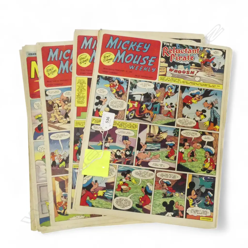 EIGHT VINTAGE 1953 MICKEY MOUSE WEEKLY COMICS, L.360MM Image 1++