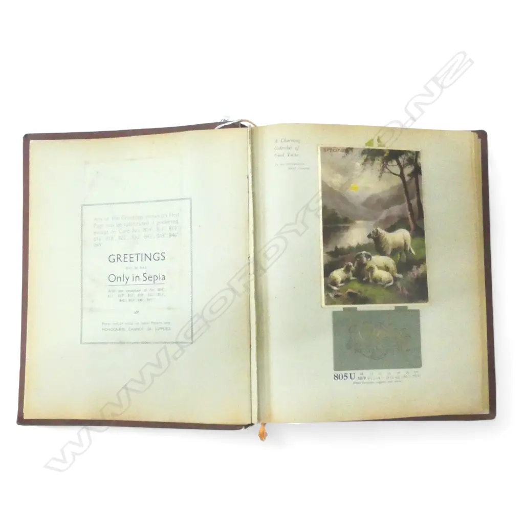 VINTAGE 1934 'ART SERIES' SALESMANS SAMPLE ALBUM OF CARDS by LONSDALE & BARTHOLOMEW, MORROCAN BOUND Image 1++