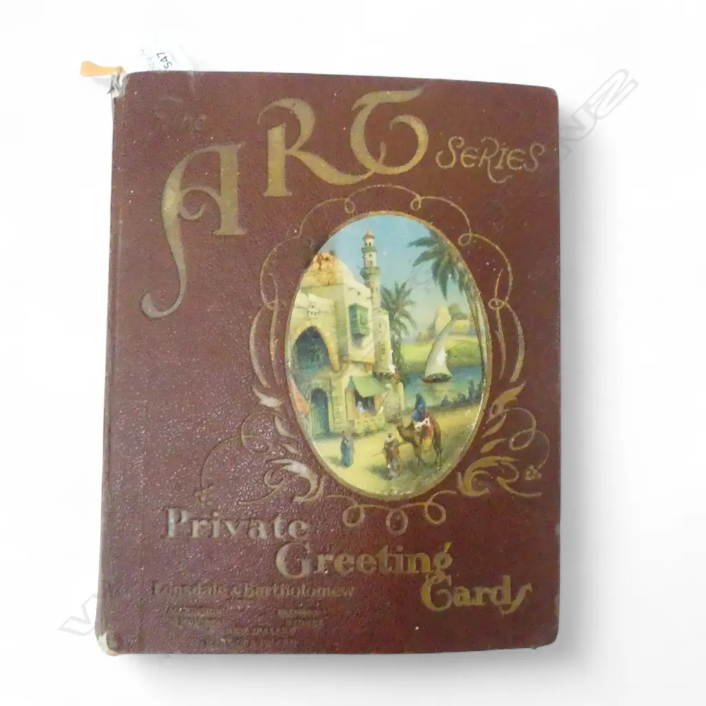 VINTAGE 1934 'ART SERIES' SALESMANS SAMPLE ALBUM OF CARDS by LONSDALE & BARTHOLOMEW, MORROCAN BOUND Image 1++