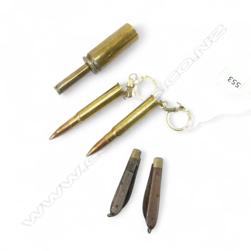 2 BULLET KEY RINGS S&B 8X57 JRS & FALKLAND BELL & 2 VINTAGE POCKET KNIVES Image 1++