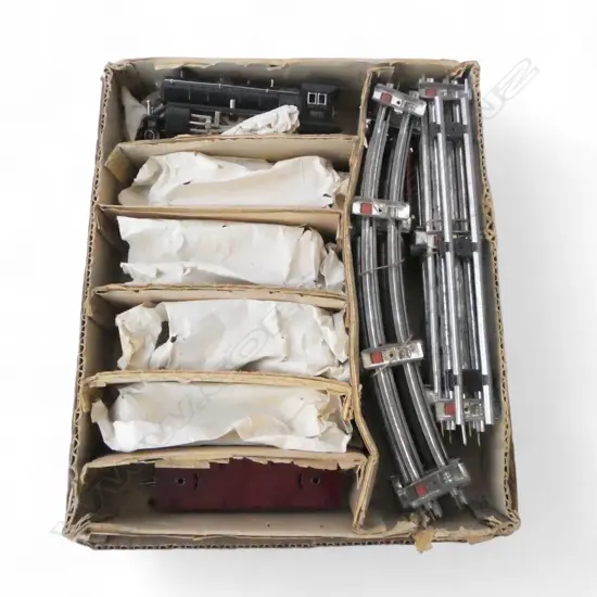 BOXED SAKAI VINTAGE MODEL TRAIN SET ENGINE 5 CARRIAGES & TRACK L320mm. Provenance: The estate of Doug Harris. See below.