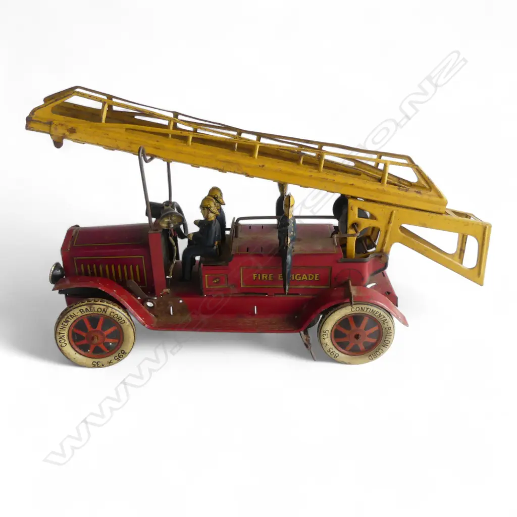 1930's German Distler tinplate Fire Engine 1614 clockwork drive L.280mm license plate 'J.D. 1614'. Image 1++