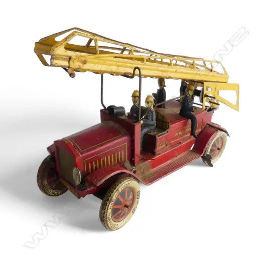 1930's German Distler tinplate Fire Engine 1614 clockwork drive L.280mm license plate 'J.D. 1614'.