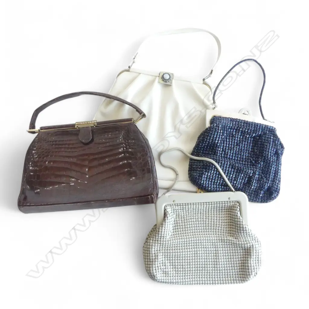 4 HAND BAGS; 2 METAL MESH, CROCODILE, WHITE VINYL Image 1++