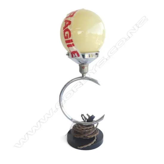 CHROME 1930S DECO ‘HALF MOON’ TABLE LAMP, H.480mm