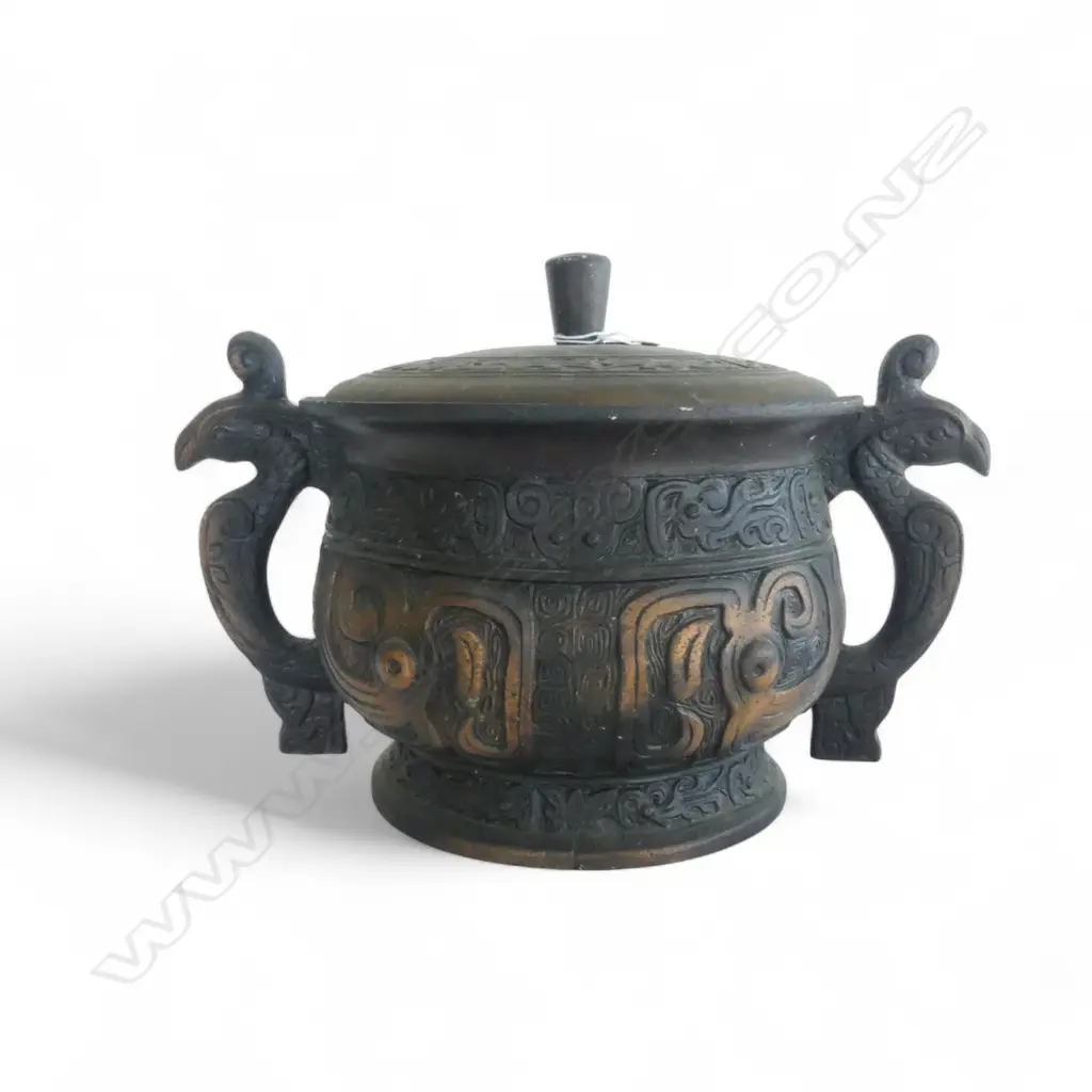 1970's BRONZED WHITE METAL ANCIENT STYLE LIDDED VESSEL ICE BUCKET Dia.230mm  Image 1++