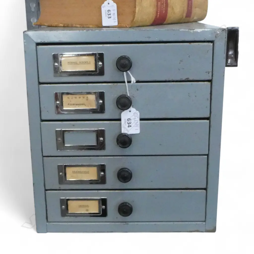 VINTAGE 5 DRAWER METAL FILING CABINET 260x395x285mm Image 1++