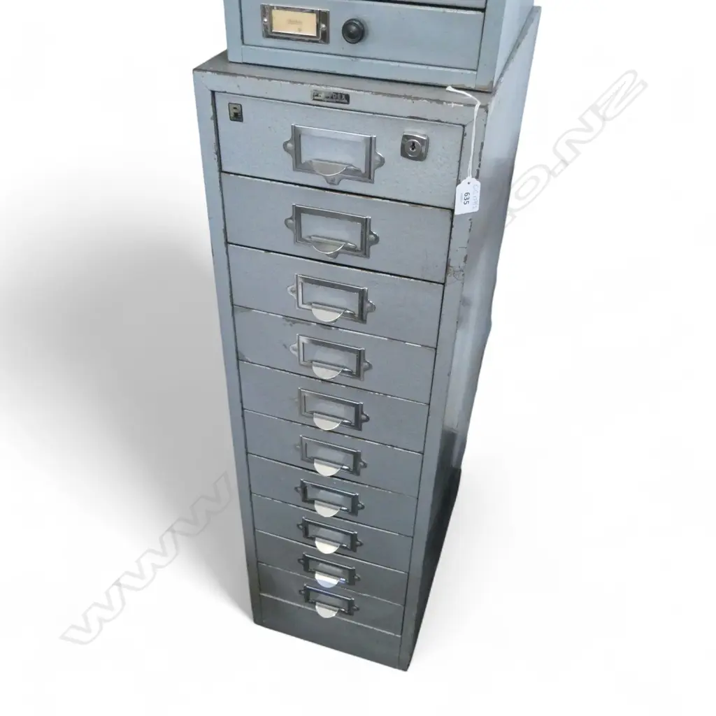 VINTAGE 10 DRAWER METAL FILING CABINET 285x420x955mm Image 1++