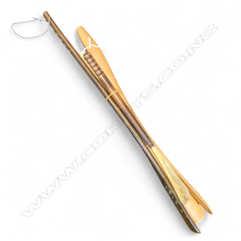 4 LONG WOODEN SHOE HORNS: horn & mother of pearl detail Image 1++