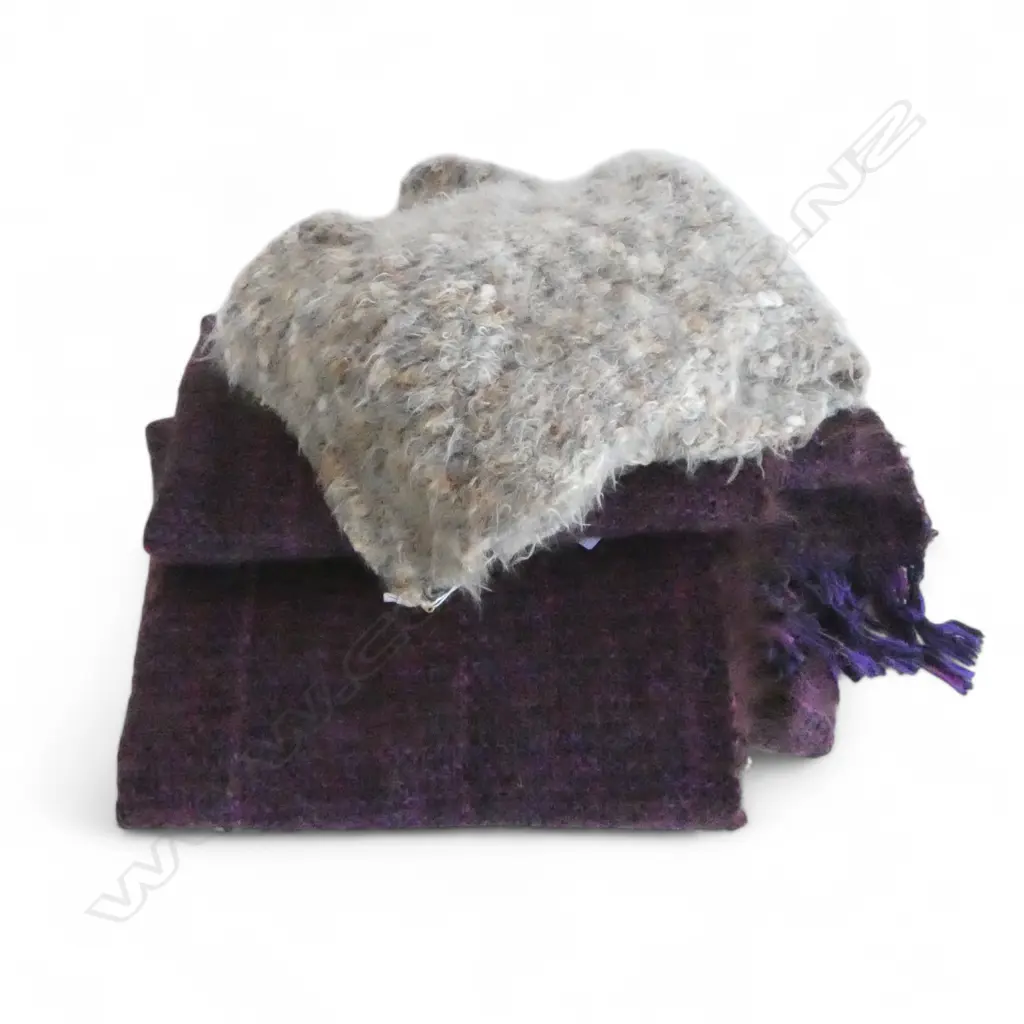 HAND WOVEN MOHAIR PURPLE SHAWL L1600 & FAWN SCARF Image 1++