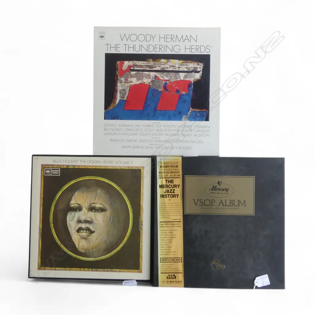 3 LP BOX SETS W HERMAN THUNDERIN HERDS CBS 66 378/BILLIE HOLIDAY VOL  11 C3L 40/ THE MERCURY V.S.O.P ALBUM 25PJ-58-61 Image 1++