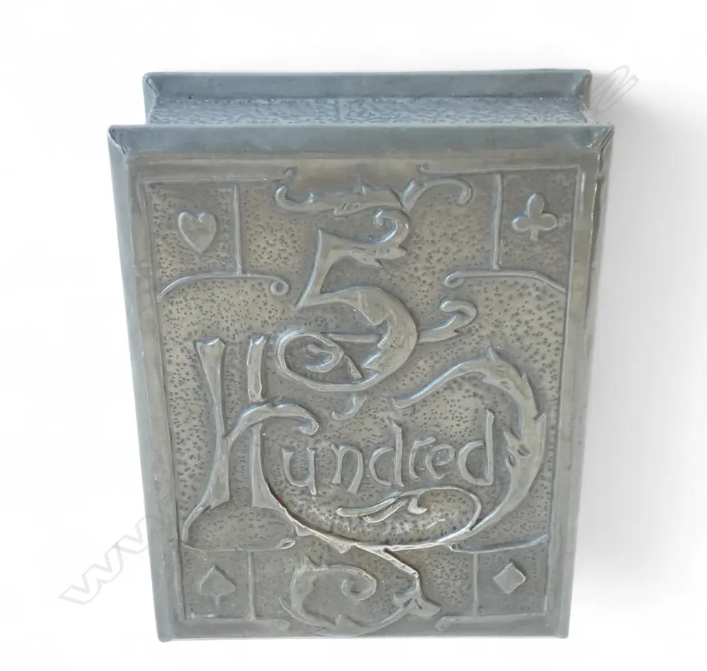 ANTIQUE HAMMERED PEWTER '5 HUNDRED' CARD BOX, 150 x 190 x 60mm Image 1++