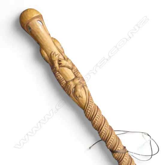 CARVED MAORI WALKING STICK, WITH LIZARD