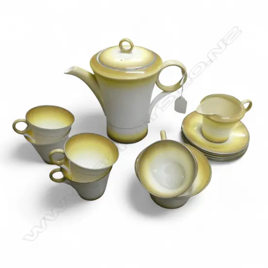 SHELLEY DECO COFFEE SET COFFEE POT C/SUGAR 6C/S TAN COLOURWAY