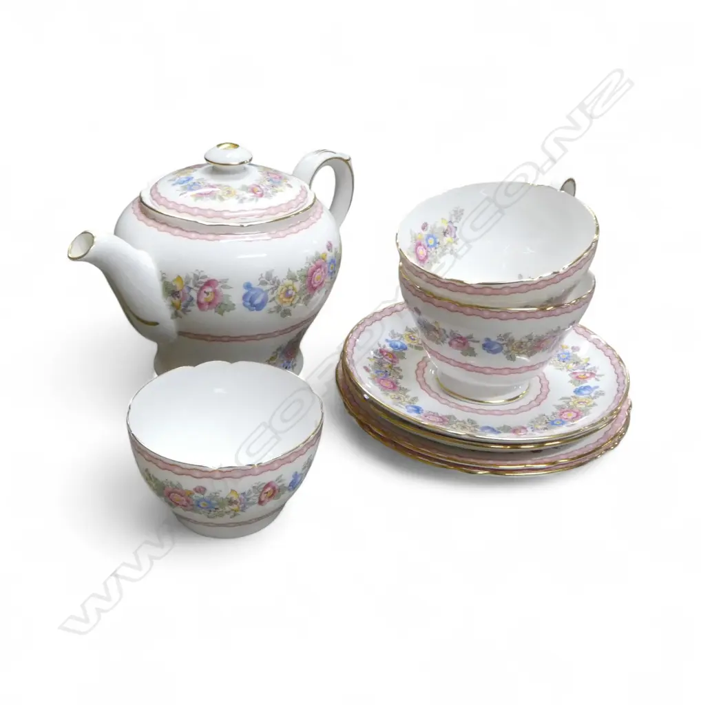 SHELLEY CHINA PART TEASET TEAPOT SUGAR BOWL 2CSPS PINK FLORAL PAT Image 1++