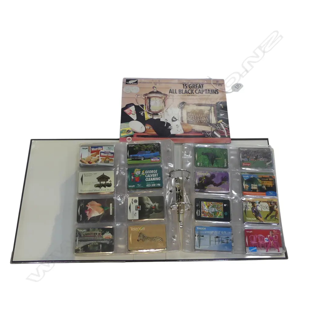 FOLDER OF TELECOM PHONE CARDS + 15 GREAT ALL BLACK CAPTAINS COLLECTOR COINS Image 1++