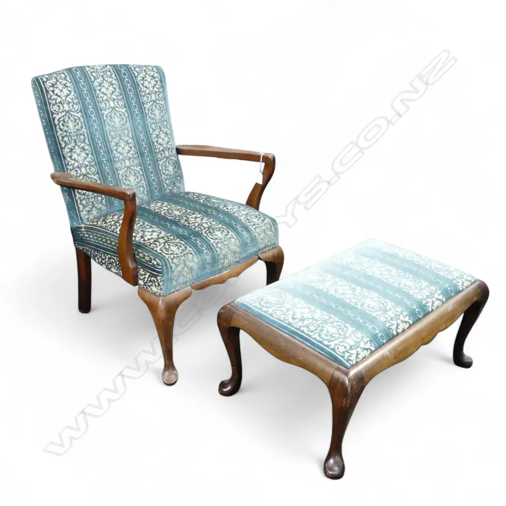 UPHOLSTERED ARMCHAIR & FOOTSTOOL  Image 1++