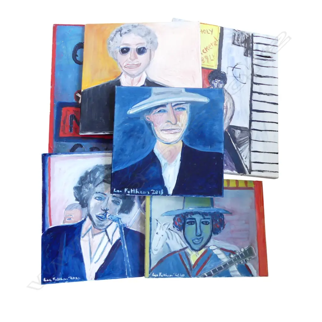 LEE FELTHAM, VARIOUS STUDIES BOB DYLAN , ACRYLIC ON BOARD & CANVAS , LGST 760 X 510 MM provenance below Image 1++