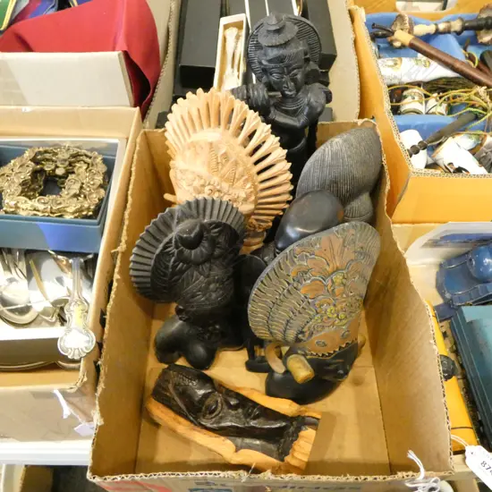 ASST. CARVED WOOD & STONE FIGURES Incl. EBONY