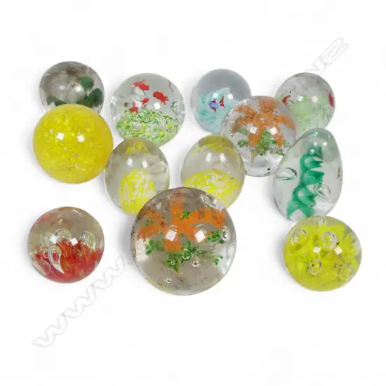 COLLECTION OF 12 GLASS PAPER WEIGHTS SOME DINGS